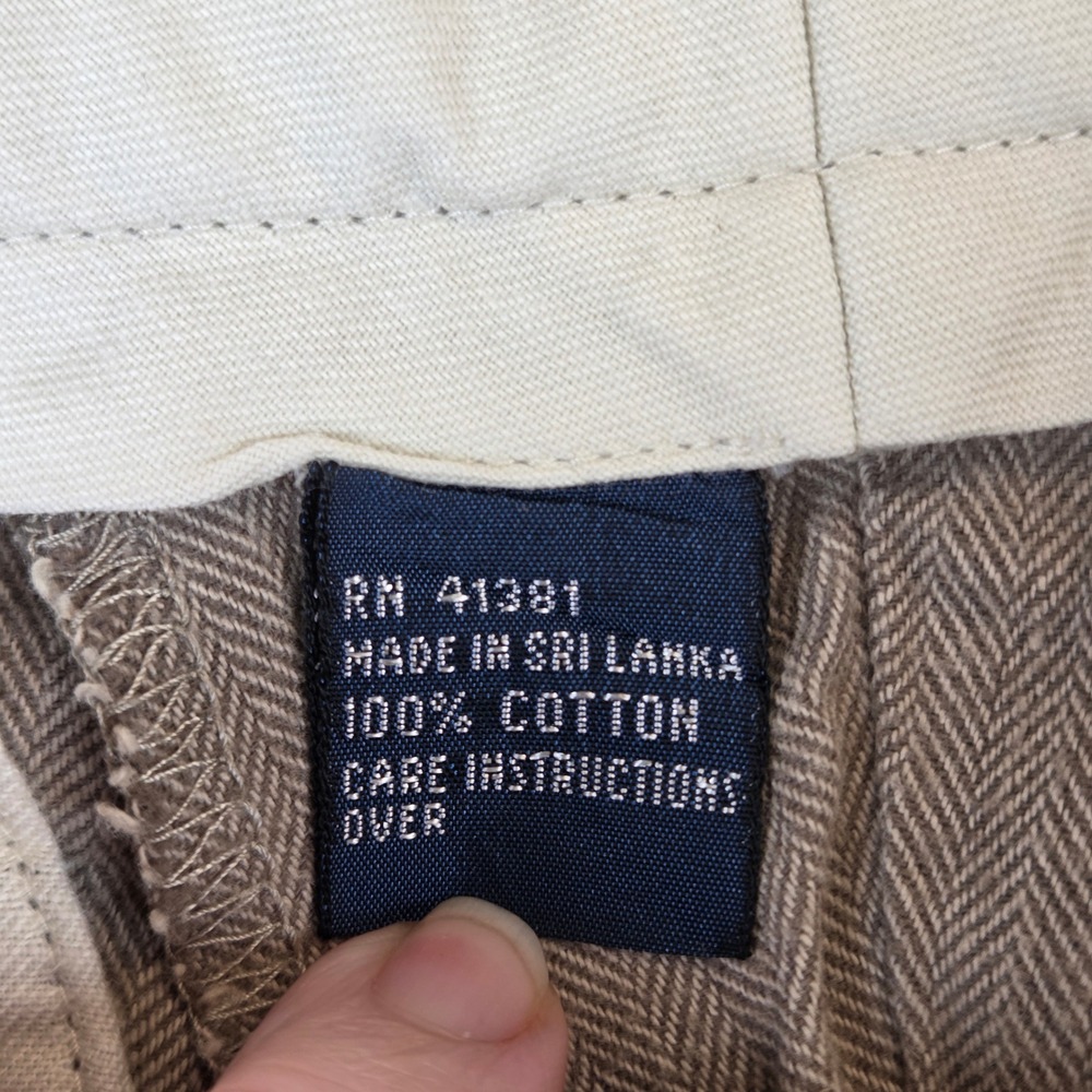 VTG Polo Ralph Lauren Men's Pants Pleated Cuffed Tan Herringbone 35x31 Cotton - Picture 8 of 10